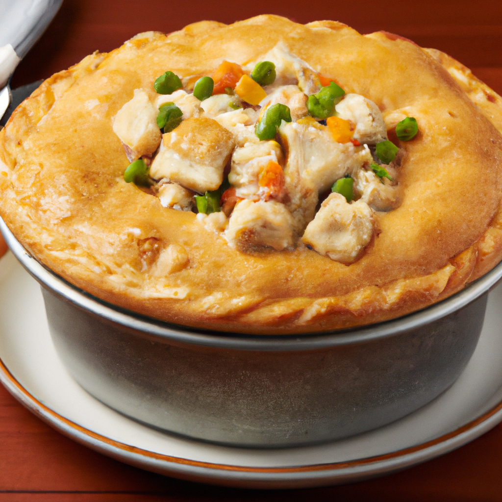 This comforting dish of chicken pot pie is sure to please even the pickiest of eaters. A creamy filling of cubed chicken, mixed vegetables, and savory herbs is topped off with golden brown puff pastry. With easy-to-follow instructions and a budget-friendly price tag, this dish is a must-have for any occasion!