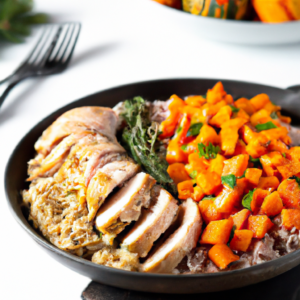 This delicious Christmas One-Pan Turkey Dinner is the perfect festive and nutritious meal for your family! With ingredients like tender turkey breast, creamy sweet potatoes and carrots, and delicious frozen peas and corn, your family will love this nutritious meal. Not only is this meal easy to make and under 30$, but it also provides beneficial nutrients like protein and fiber, as well as a good source of vitamins and minerals. This One-Pan Turkey Dinner is sure to be a crowd pleaser and will have your family feeling full and content this holiday season!