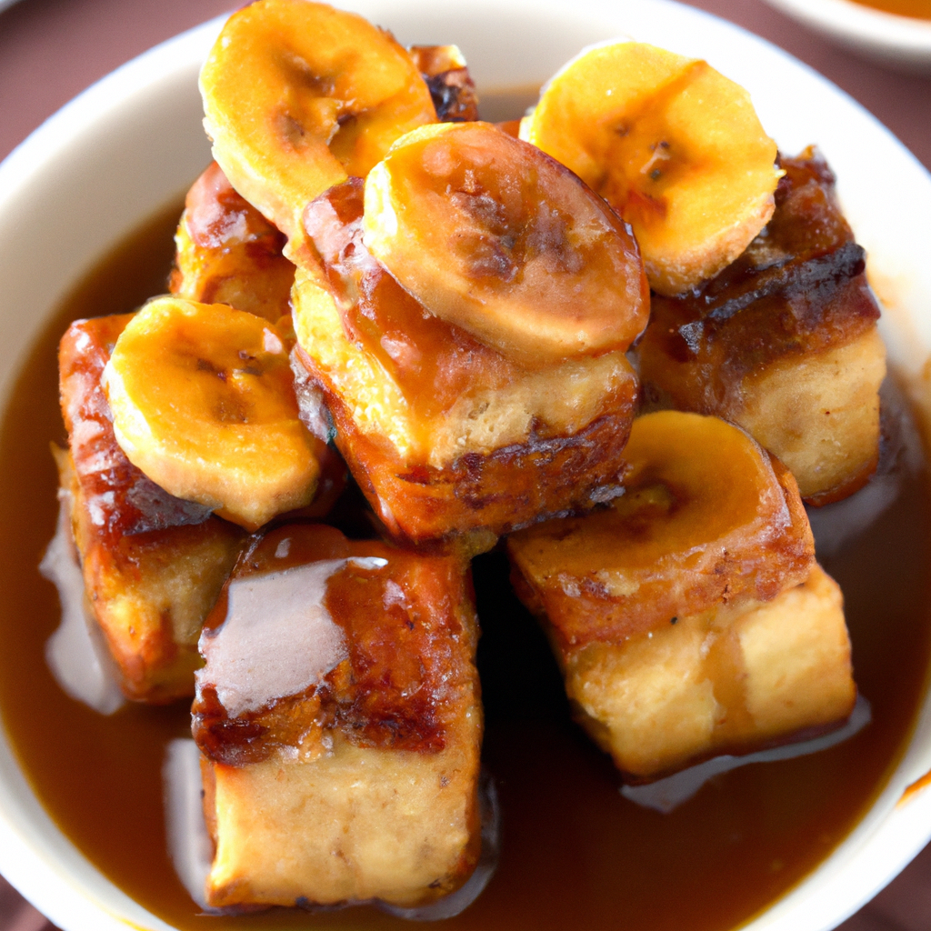 This Banana Cinnamon Bread Pudding with Caramel Sauce packs a punch of flavor! The creaminess of the milk, eggs, and butter is balanced with the crunchiness of the bread cubes and sweetness of the cinnamon sugar and banana slices. Let it all meld together in the oven and you will be left with a delicious, flavorful and comforting dessert. Best served warm, the melty caramel sauce sends this bread pudding over the top. A sweet Reisling wine will enhance the already present flavors and add extra sweetness to the dish. Banana Cinnamon Bread Pudding with Caramel Sauce is sure to satisfy every sweet tooth!