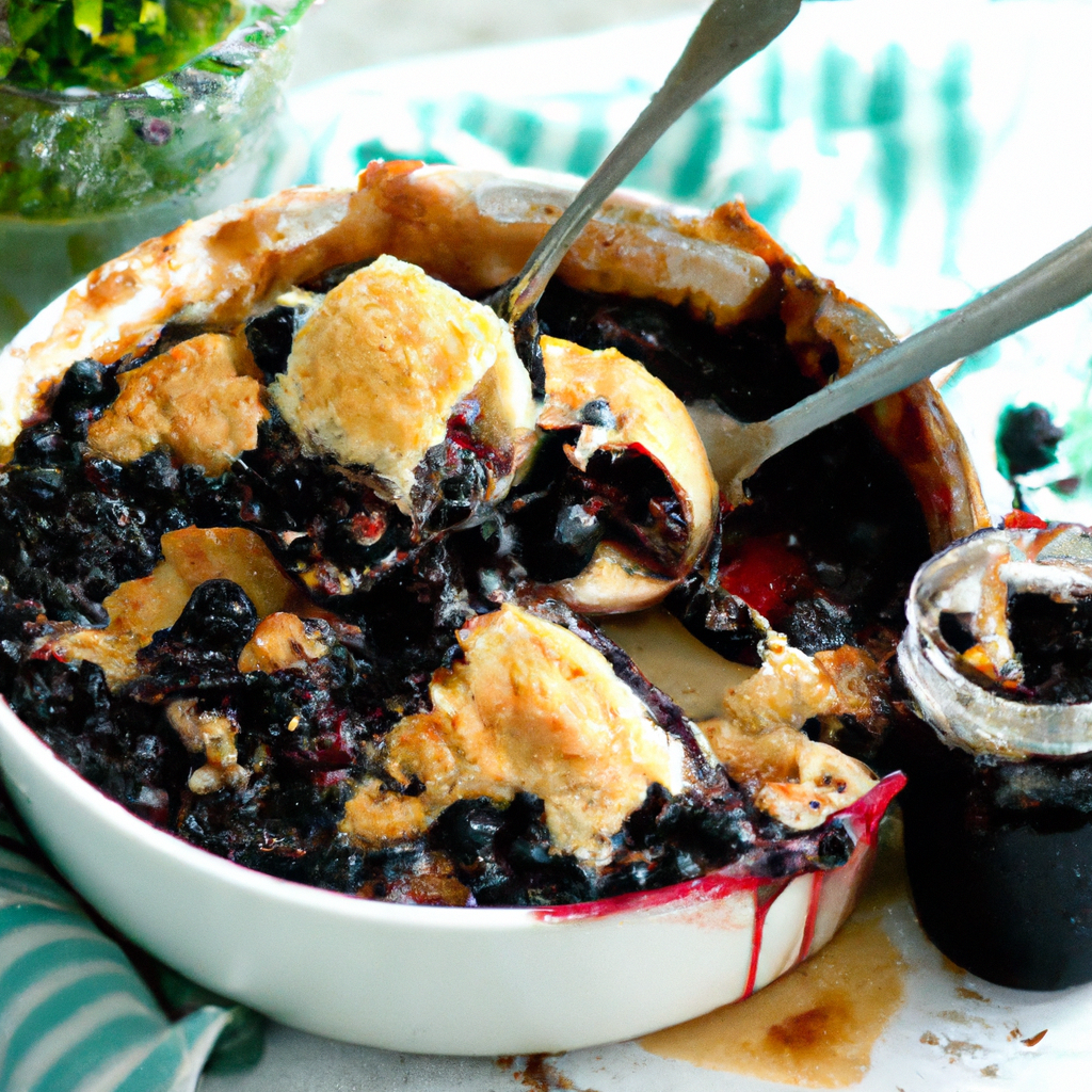 This Balsamic Blueberry Cobbler is the perfect blend of sweetness and tartness. The tartness comes from the blueberries and balsamic vinegar, while the sweetness comes from the cream and sugar. The crunch of the doughy topping pairs wonderfully with the softness of the blueberry filling, making this cobbler a delightful treat! Paired with a glass of Sauvignon Blanc, this cobbler makes for a festive summertime dessert. Enjoy!