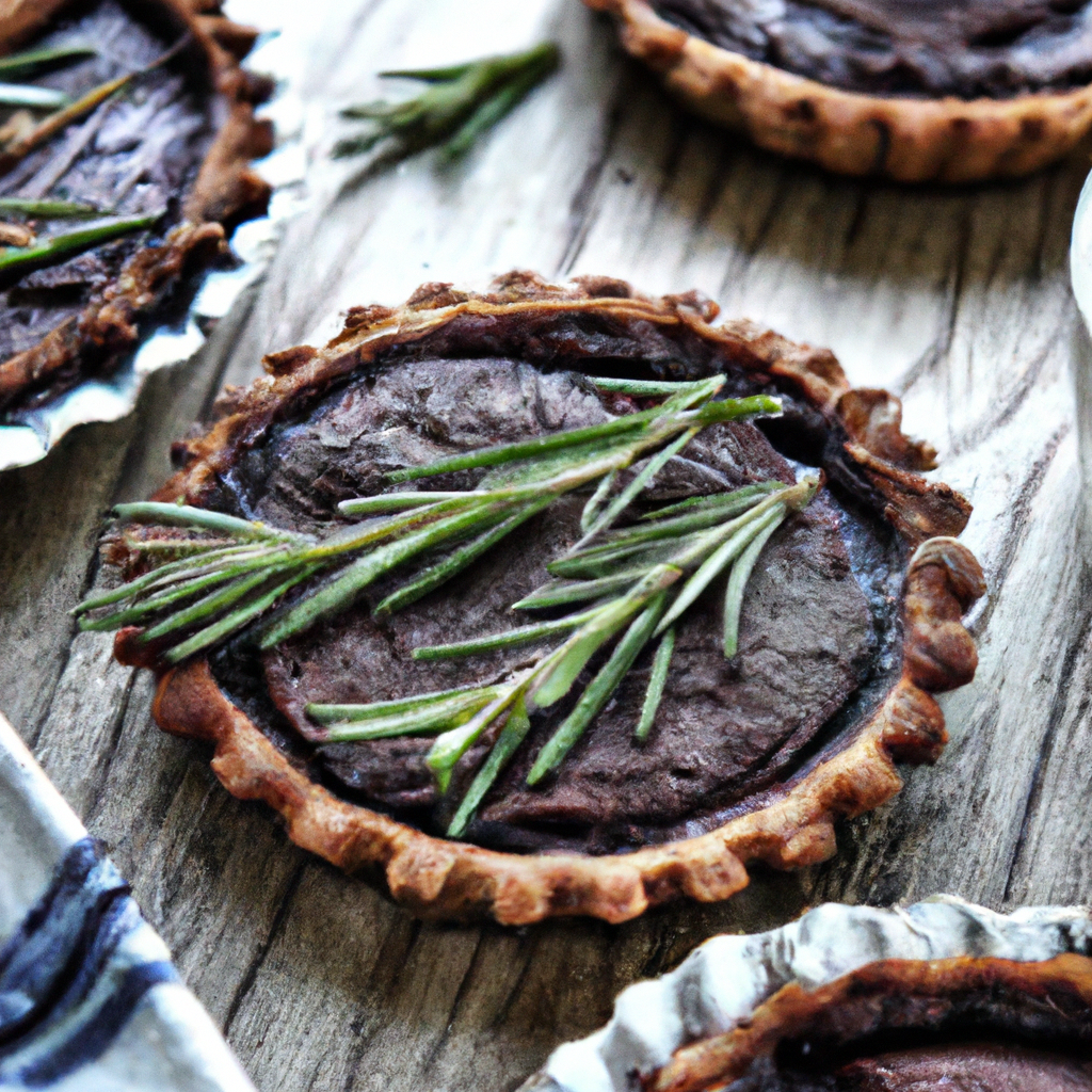 Rich and decadent, these Dark Chocolate Rosemary Tarts offer a unique experience for the taste buds. With cocoa powder and semisweet chocolate chips mixed in with the grainy flour and rosemary, these succulent tarts are sure to tantalize the palate and leave you feeling deeply satisfied. Perfectly balanced with a hint of sweetness and just the slightest hint of sharpness, these tarts make a wonderful treat for any occasion. Ending the meal with this delectable dessert accompanied by a glass of Pinot Noir will surely round off the evening with a perfect symphony of flavors. Enjoy!