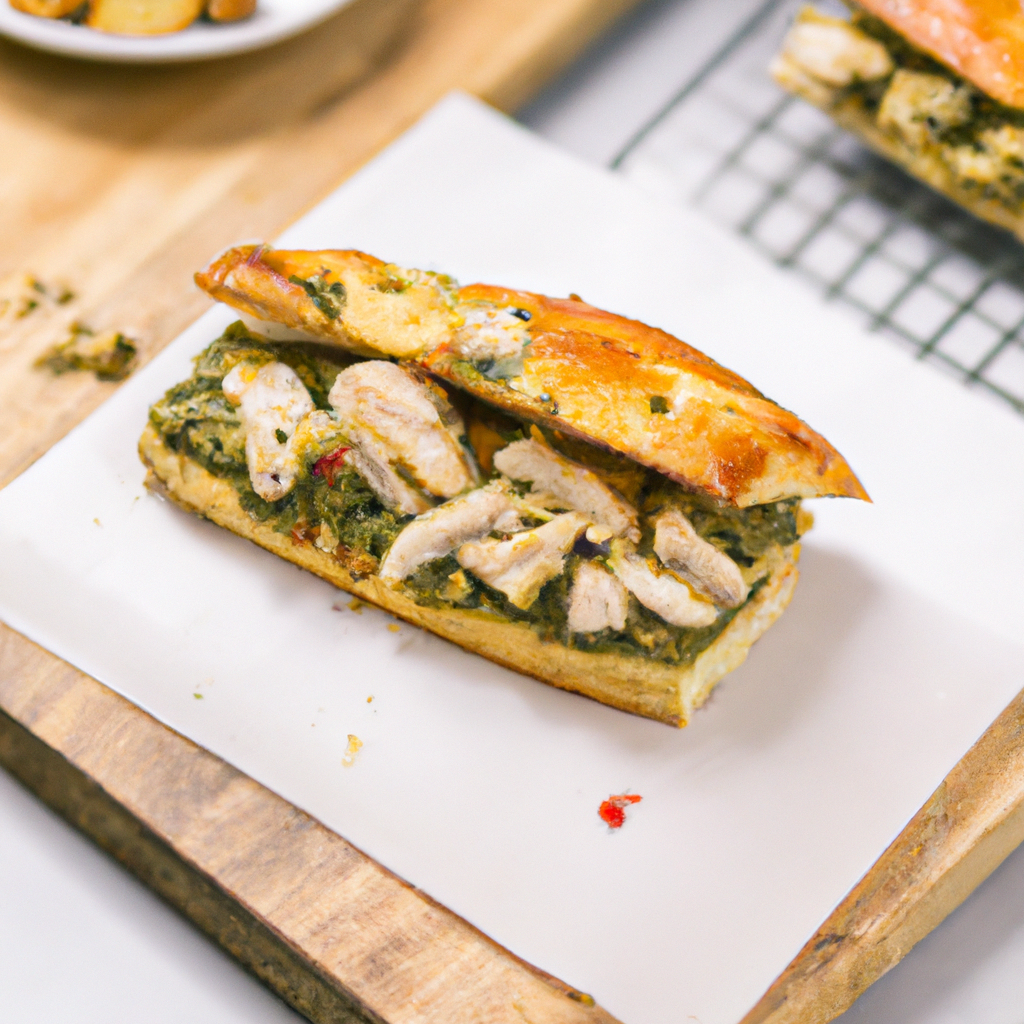 This Pesto Chicken Focaccia sandwich is the perfect way to enjoy chicken for lunch! It is a savory and satisfying dish that is made from all fresh ingredients, like olive oil, pesto, parmesan cheese, provolone cheese, sun-dried tomatoes, Kalamata olives, and freshly ground black pepper. Despite its simple preparation, it somewhat resembles a pizza in the way that it is cooked in the oven and it is oh-so-delicious! Enjoy this sandwich with an Italian style lager for the perfect combination of flavors. Enjoy!