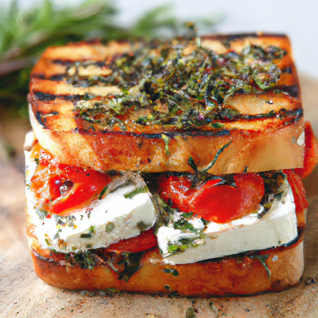 This grilled chèvre tomate avec herbes de Provence sandwich is a delightfully complex mix of flavours, perfect for snacking or a light lunch. The subtle sweetness of the mainly rosemary-focaccia bread pairs with the fresh goat cheese and herbes de Provence for a delightfully balanced bite. Served alongside a Belgian dubbel, the sandwich offers further complexity to the experience. Enjoy this recipe for a delightful, flavourful experience!