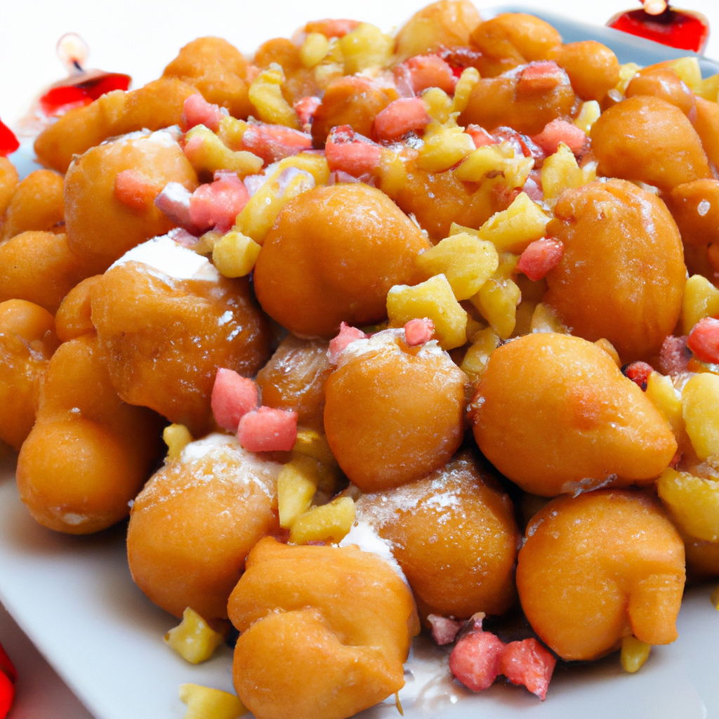 These delicious Christmas Struffoli are the perfect combination of sweet and crunchy! With a base of all-purpose flour, eggs, honey, and oil, these Struffoli become a unique Italian treat unlike any other. Fry them in hot oil until golden brown and crispy and then adorn with festive holiday sprinkles, jimmies and chocolate chips. Serve these warm for the ultimate snack for Christmas time. The perfect pairing for these sweet goodies would be a glass of dry white Muscato. Enjoy!