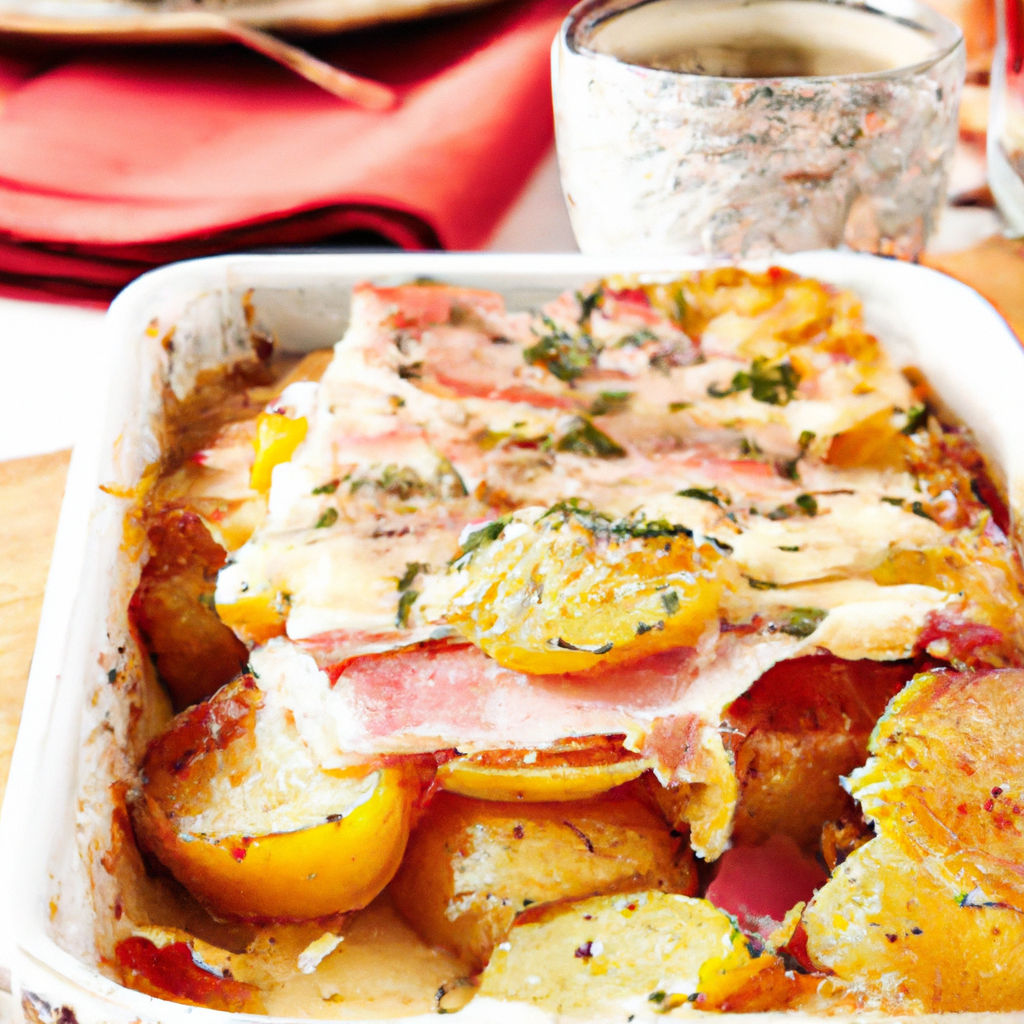 This Ham and Potatoes Au Gratin is the perfect healthy entrée for a Christmas family dinner. The thick ham steaks and red potatoes are layered in a 9x13 baking dish with a creamy Au Gratin sauce made with butter, flour, milk, and shredded cheddar cheese. Baked for 40 minutes, this dinner is a golden brown, cheesy delight that your family will not only love, but also get a great amount of nutrition from. A dish like this that is so healthy, so simple, and so delicious will definitely make your Christmas dinner special.