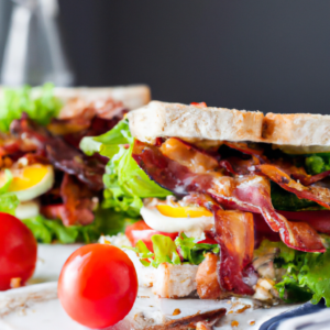This BLT sandwich with egg is sure to be a delicious and hearty breakfast, lunch or dinner! The crispy bacon and eggs are complimented perfectly with the crunch of tomatoes and lettuce, and a rich layer of mayonnaise. Enjoy your sandwich paired with a tart India Pale Ale for the ultimate flavor experience!