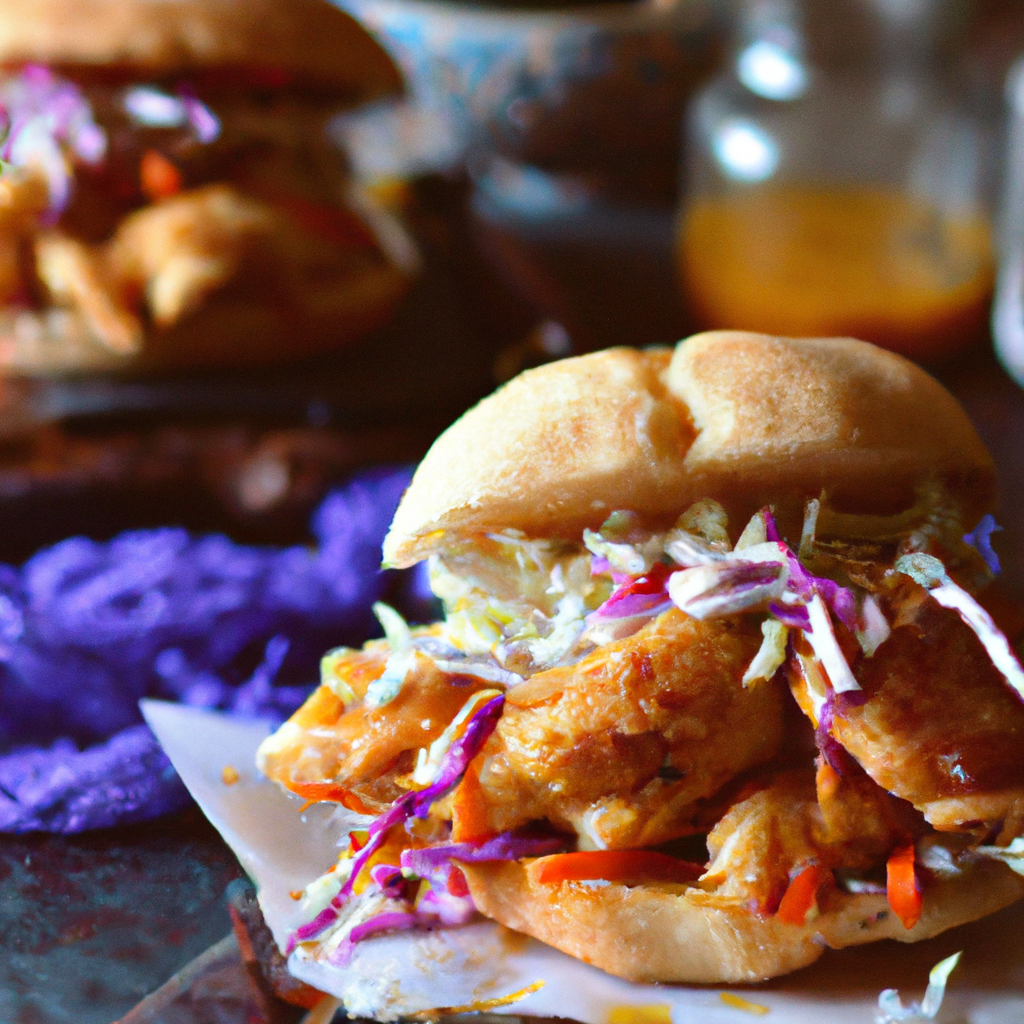 Fried Buttermilk Chicken Sandwich with Hot Honey and Sweet and Spicy Slaw on Ciabatta Buns