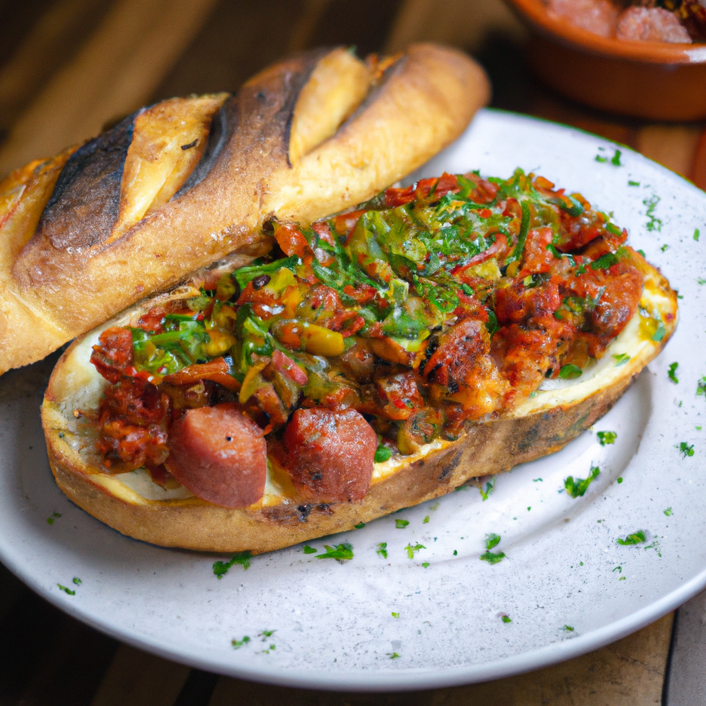 Our Grilled Mollete con Chorizo y Salsa Tricolor Sandwich, the result of the listed recipe.