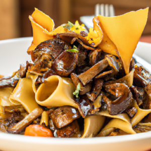 Our Hearty Pappardelle with Portobello Mushroom Ragu, the result of the listed recipe.