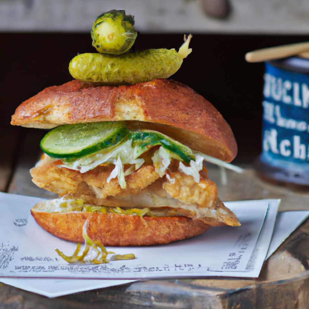 Crispy Fish Sandwich with Pickles on a Brioche