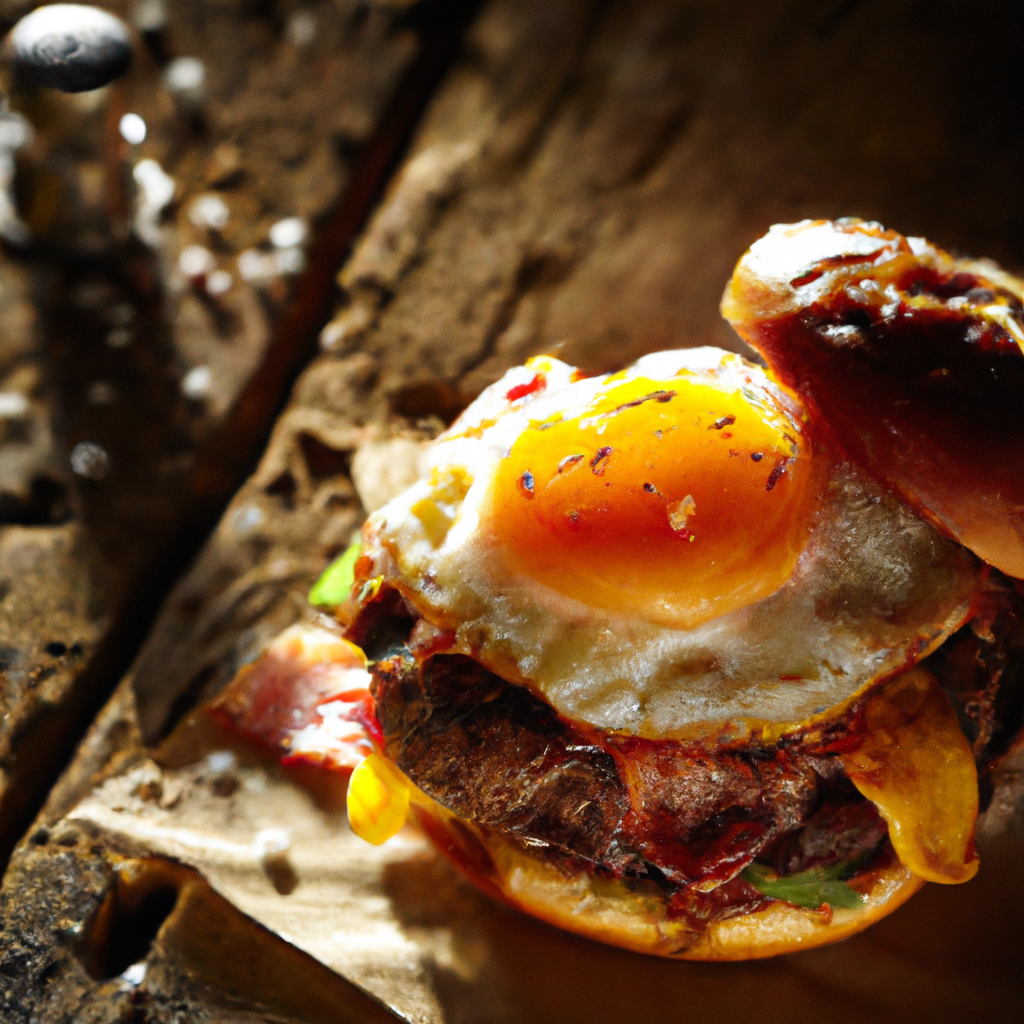 Our Ultimate Brioche Bacon Burger with a Sunny Side Up Egg, the result of the listed recipe.