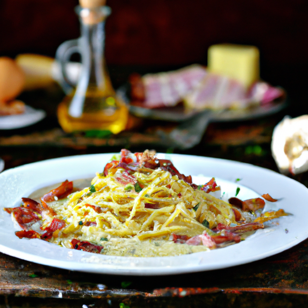 Our Spaghetti alla Carbonara with Guanciale, Egg and Pecorino Romano, the result of the listed recipe.