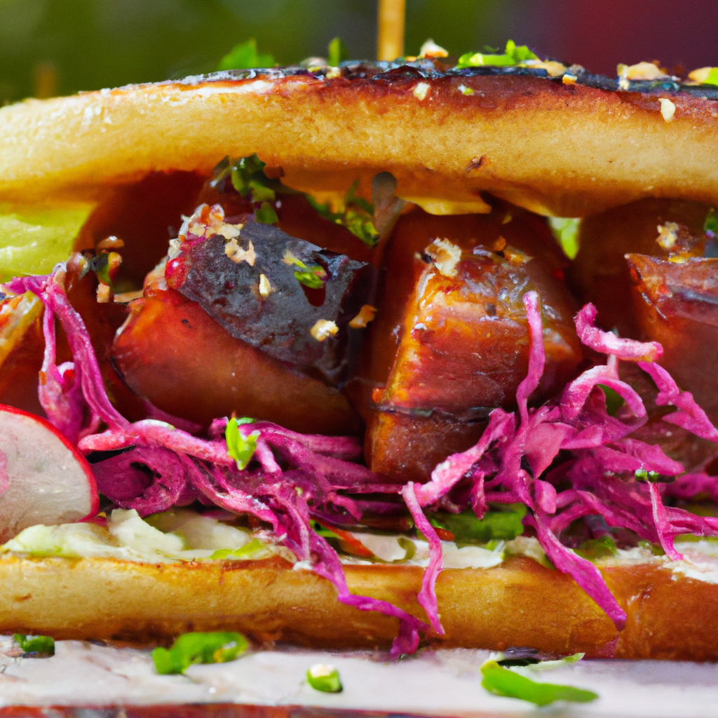 Our Raspberry Glazed Pork Belly Sandwich, the result of the listed recipe.