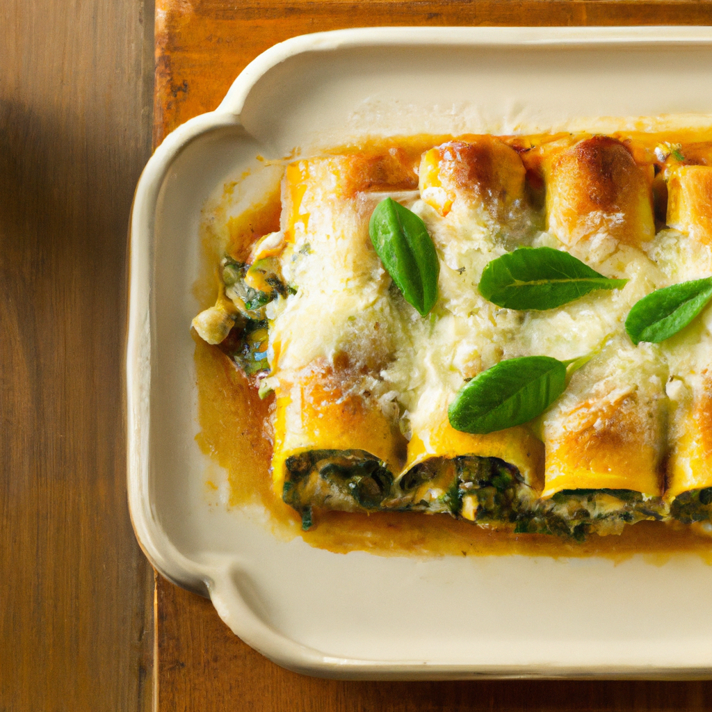 Our Delicious Sausage, Ricotta & Spinach Cannelloni, the result of the listed recipe.