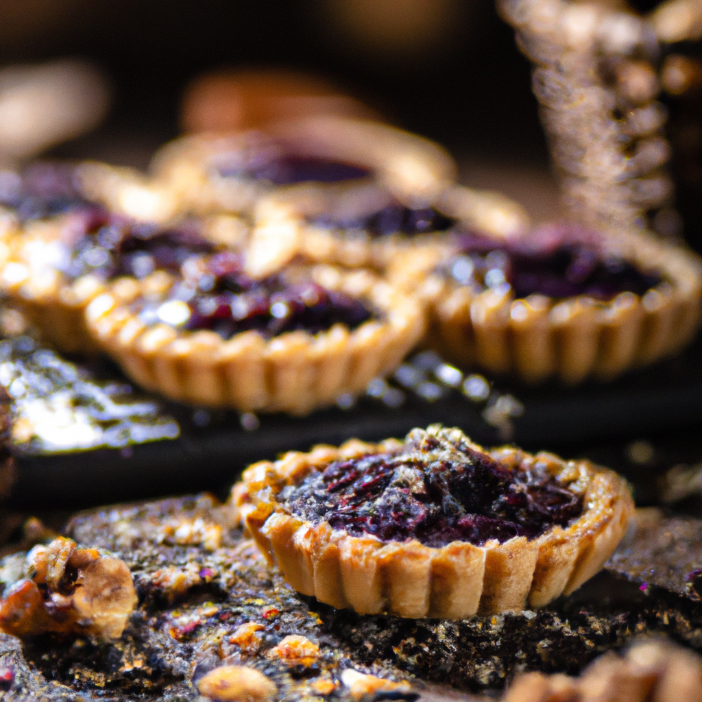 Our Saskatoon Berry Tartlets with Walnut Crumble, the result of the listed recipe.