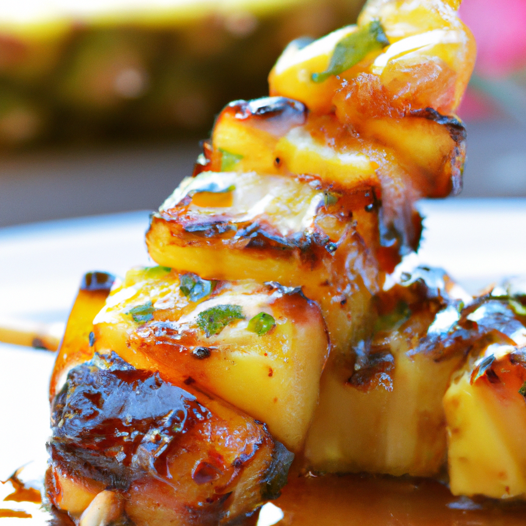 Our Grilled Pineapple & Honey BBQ Skewers, the result of the listed recipe.
