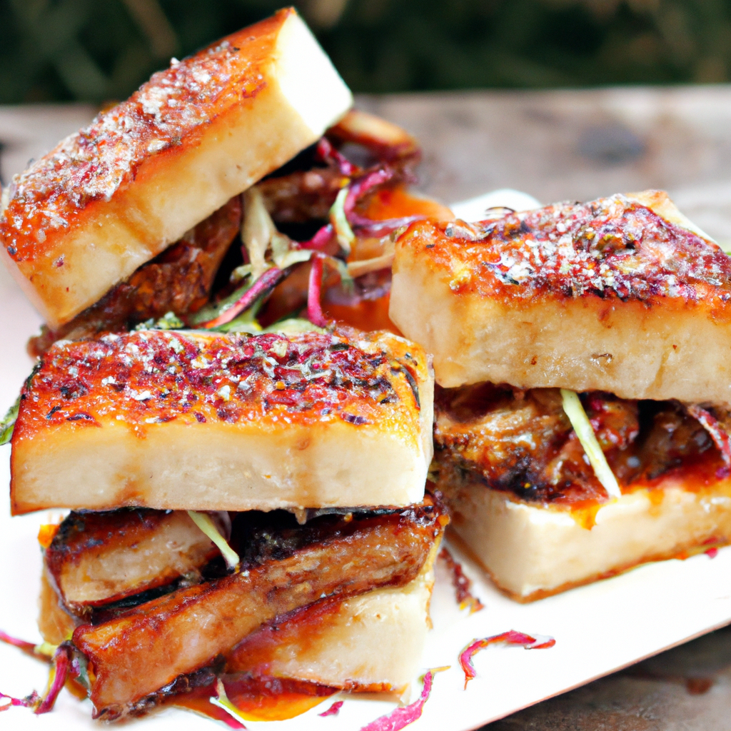 Our "Grilled Pork Belly Sandwiches with Sesame Ginger Slaw", the result of the listed recipe.