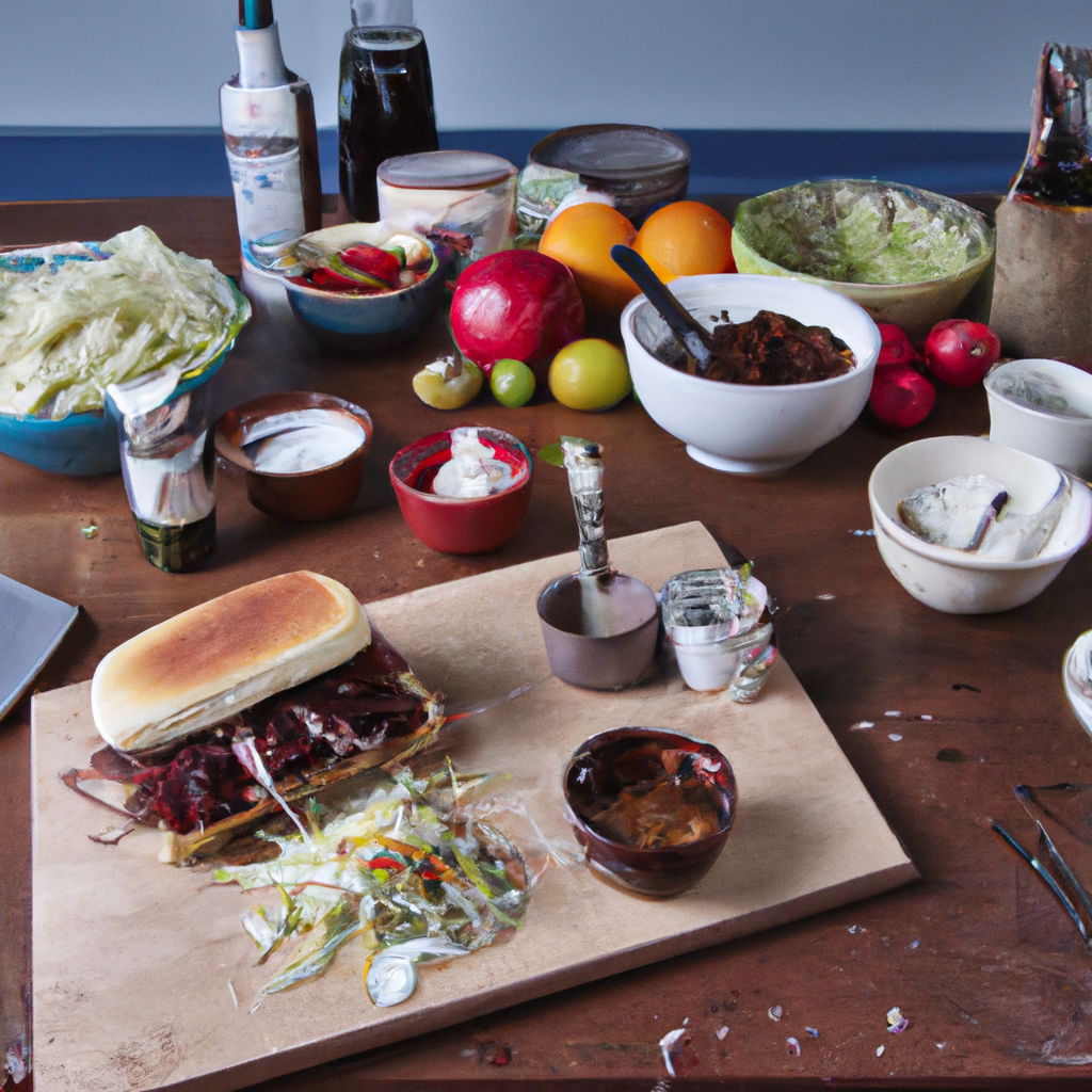 Prepping a Grilled BBQ Short Rib Sandwich with Spicy Slaw and Horseradish Mayo