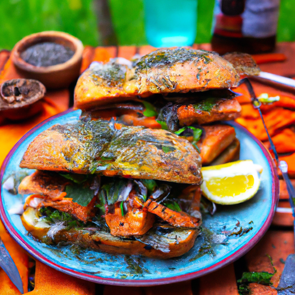 Our Fiery Focaccia Salmon Sammie, the result of the listed recipe.