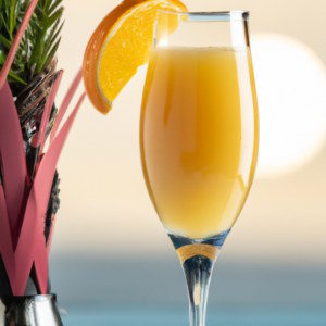Our Orange Sunrise Mimosa, the result of the listed recipe.