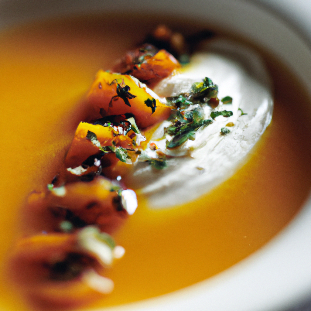Our Butternut Squash & Creme Fraiche Soup, the result of the listed recipe.