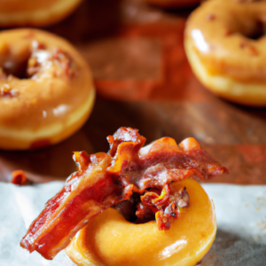 Our Candy-Coated Maple Bacon Donuts, the result of the listed recipe.