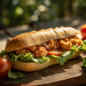 Our "New Orleans Shrimp Po'Boy Sandwich Recipe", the result of the listed recipe.