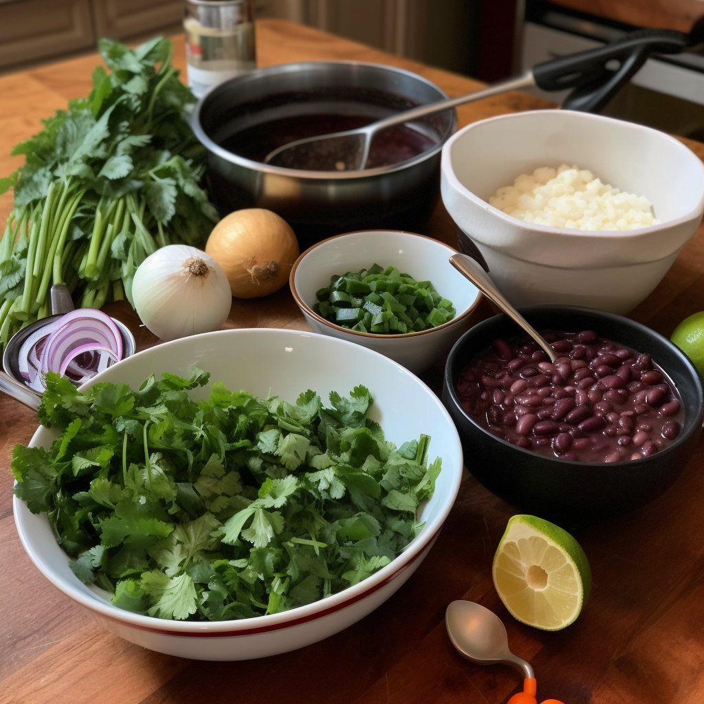 Prepping a Fiery Black Bean Soup with Red Onions and Cilantro
