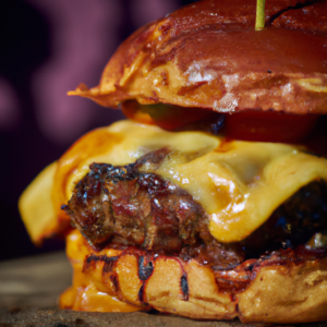 Our Lip Smacking BBQ Queso Burgers, the result of the listed recipe.
