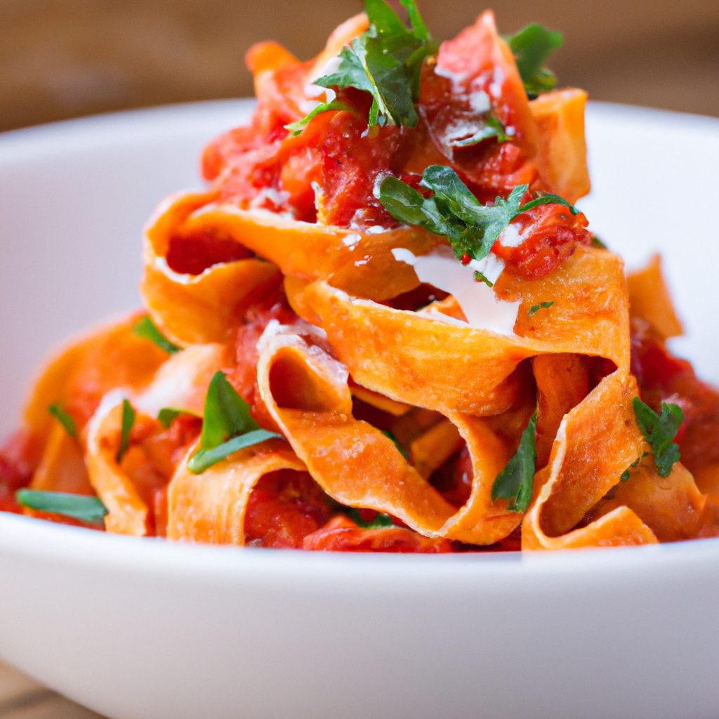 Our Pappardelle with Arrabbiata Sauce Recipe, the result of the listed recipe.