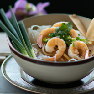 Our Vietnamese Spicy Shrimp Pho, the result of the listed recipe.