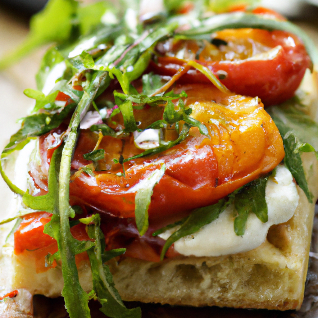 Our Grilled Tomato, Goat Cheese & Arugula Focaccia Sandwich, the result of the listed recipe.