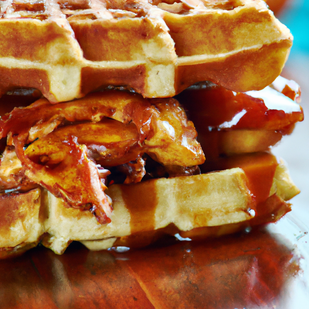 Our Maple Bourbon Chicken & Waffle Sandwich, the result of the listed recipe.