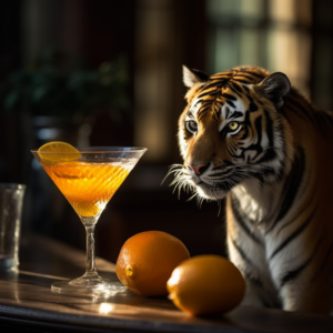 Our Citrusy Orange Tiger Martini, the result of the listed recipe.