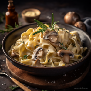 Our Mushroom Pappardelle in Rosemary Cream Sauce, the result of the listed recipe.