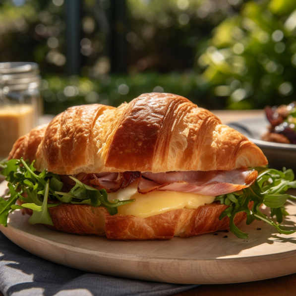 Our "Smoked Ham and Gruyere Croissant Sandwich Recipe", the result of the listed recipe.