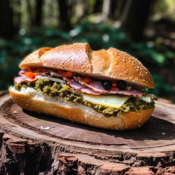 Our Mortadella and Provolone Sandwich with Pistachio Goat Cheese Recipe, the result of the listed recipe.