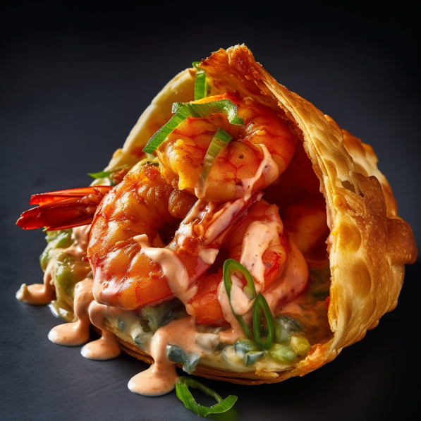 Our "Spicy Shrimp Taco on Grilled Croissant", the result of the listed recipe.