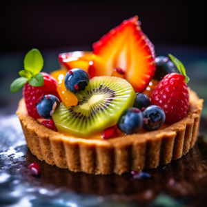 Our "Colorful Fruit Tart with Almond Crust", the result of the listed recipe.