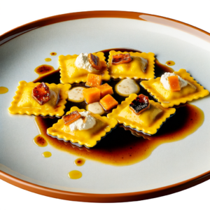 A finished example of my Ricotta and Butternut Squash Ravioli in browned butter sauce recipe.