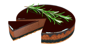 A finished example of my Dark chocolate Rosemary Cheesecake recipe.